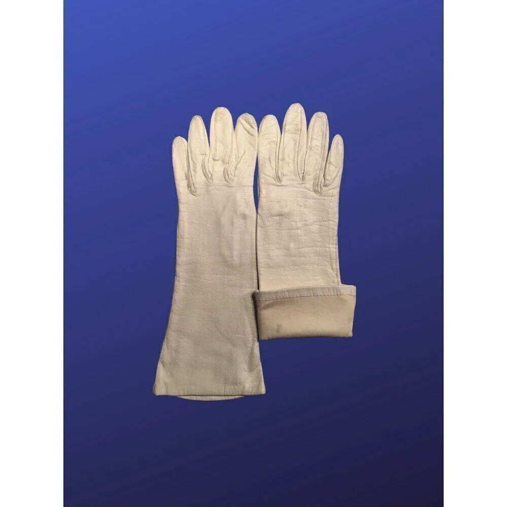 UNBRANDED 100% Leather Kid Gloves, Floral, Size 7, CREAM, Pre-owned, EUC
